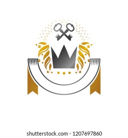Majestic Crown emblem. Heraldic Coat of Arms decorative logo isolated vector illustration. Ancient logotype on white background.