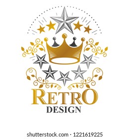 Majestic Crown emblem. Heraldic Coat of Arms decorative logo isolated vector illustration. Antique logotype on white background.