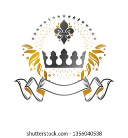 Majestic Crown emblem. Heraldic Coat of Arms decorative logo isolated vector illustration. Retro logotype on white background.
