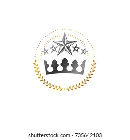 Majestic Crown emblem. Heraldic Coat of Arms decorative logo isolated vector illustration. Ornate logotype on white background.