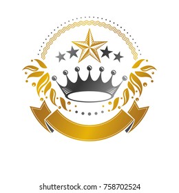 Majestic Crown emblem. Heraldic Coat of Arms decorative logo isolated vector illustration. Ornate logotype on white background.