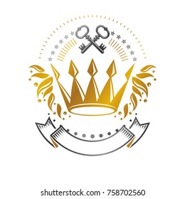 Majestic Crown emblem. Heraldic Coat of Arms decorative logo isolated vector illustration. Ornate logotype on white background.