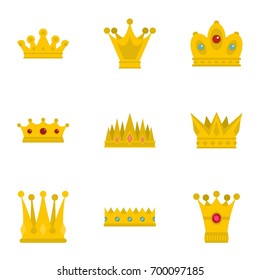 Majestic crown icon set. Flat set of 9 majestic crown vector icons for web isolated on white background