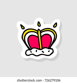 Majestic crown painted in cartoon style. Isolated image for badge, sticker or patch. Vector illustration
