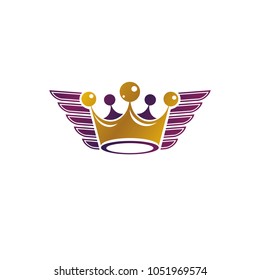 Majestic Crown vector illustration. Heraldic decorative logo. Retro logotype isolated on white background.