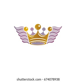 Majestic Crown vector illustration. Heraldic decorative logo. Retro logotype isolated on white background.