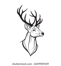 Majestic Deer Head with Antlers - Hand-Drawn Wildlife Illustration