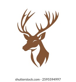 Majestic Deer Head Silhouette Brown Antlered Buck Illustration