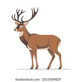 Majestic Deer Illustration, Elegant Reindeer Vector Art, Brown Buck with Antlers