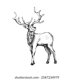 Majestic Deer Illustration vector hand-drawn