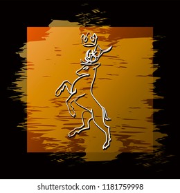 Majestic deer on a yellow background. Emblem. Vector image. Design emblem for website, printed onto fabric or paper.  