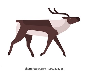 Majestic deer, reindeer flat vector illustration. Wild stag, wapiti minimalistic sign. Forest fauna, woodland wildlife, cervus, elaphus side view. Hunting season symbol isolated on white background.