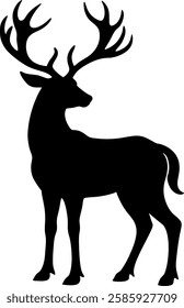 Majestic Deer Silhouette Icon with Large Antlers – Wildlife Vector Illustration for Nature, Forest, and Hunting Designs