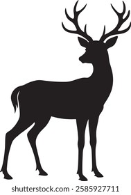 Majestic Deer Silhouette Icon with Large Antlers – Wildlife Vector Illustration for Nature, Forest, and Hunting Designs