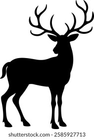 Majestic Deer Silhouette Icon with Large Antlers – Wildlife Vector Illustration for Nature, Forest, and Hunting Designs