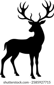 Majestic Deer Silhouette Icon with Large Antlers – Wildlife Vector Illustration for Nature, Forest, and Hunting Designs