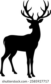 Majestic Deer Silhouette Icon with Large Antlers – Wildlife Vector Illustration for Nature, Forest, and Hunting Designs