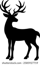 Majestic Deer Silhouette Icon with Large Antlers – Wildlife Vector Illustration for Nature, Forest, and Hunting Designs