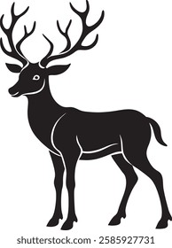 Majestic Deer Silhouette Icon with Large Antlers – Wildlife Vector Illustration for Nature, Forest, and Hunting Designs