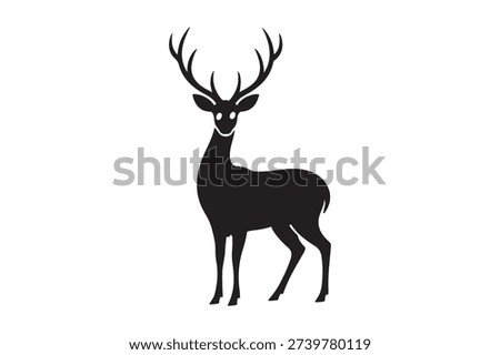 Majestic Deer Silhouette Vector, Simple Wildlife Deer Icon