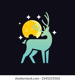 Majestic Deer Silhouetted with a Full Moon logo design