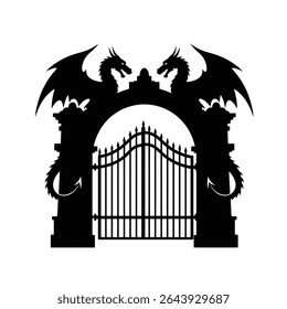 Majestic dragon gate silhouette gothic fantasy entrance.