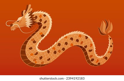 Majestic dragon isolated on orange and red gradient background.