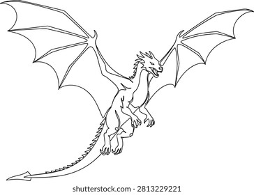 Majestic dragon in mid flight with outstretched wings