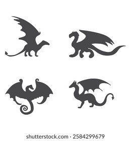 Majestic Dragon Silhouette Black Vector Icon