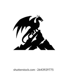 Majestic dragon silhouette on mountain peak.