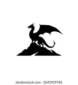 Majestic dragon silhouette on mountain peak.