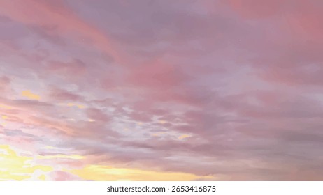 Majestic dusk. Sunset sky twilight in the evening with colorful sunlight. Pastel colors. Abstract nature background. Moody pink, purple clouds sunset sky with long shutter
