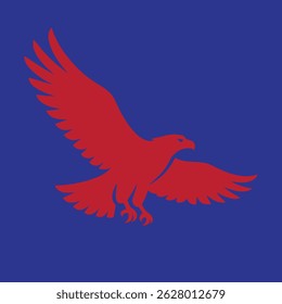 Majestic eagle in flight, depicted in a minimalist line art style against a red background.