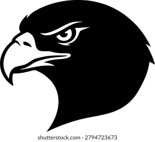 Majestic eagle head silhouette, hawk profile view, predatory bird mascot logo.