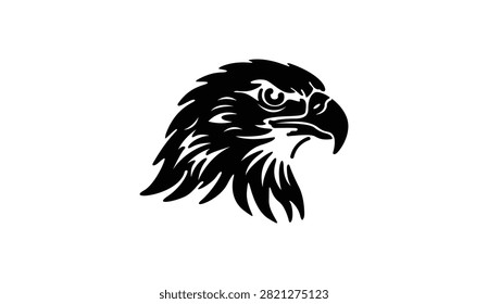 Majestic eagle head vector logo, fierce hawk mascot silhouette black and white illustration. Patriotic American bald eagle head badge, falcon emblem, and esport team design.