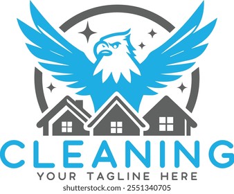 Majestic Eagle Home Cleaning Logo Template, House Cleaning Logo with Eagle Emblem, Logo for Residential Cleaning Service,  Eagle Logo Design Template