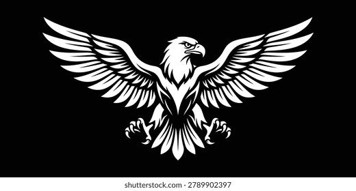 Majestic eagle illustration with spread wings black and white graphic