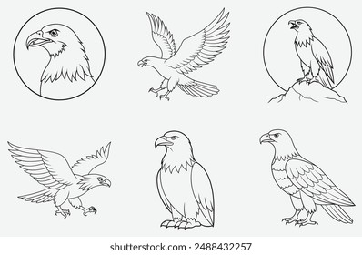 Majestic Eagle Line Art Set Vector, Stunning, Detailed, and Versatile Designs for All Your Creative Projects