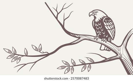 Majestic Eagle Perched on Branch Vector Illustration