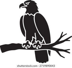 Águila majestuosa encaramada en la rama de árbol en la silueta negra audaz