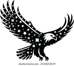 Majestic Eagle Silhouette Logo with Stars Pattern for Patriotic Themed Designs and Creative Projects