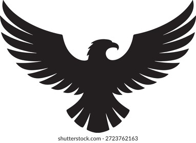Majestic eagle silhouette with outstretched wings spreading wide symbolizing freedom and strength in a simple yet powerful graphic design element suitable for various applications.