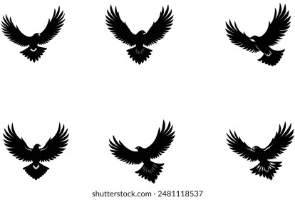 A majestic eagle silhouette soaring high in the sky, captured as a detailed vector illustration.
