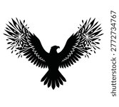 Majestic Eagle Silhouette with Tribal Pattern Wings Vector Illustration - Stylized Flying Bird of Prey Logo Design.