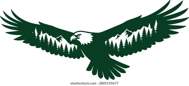Majestic eagle soaring above a forested mountain landscape, showcasing nature's beauty