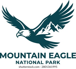 Majestic eagle soaring above mountain peaks in a serene national park setting (1)