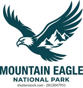 Majestic eagle soaring above mountain peaks in a serene national park setting