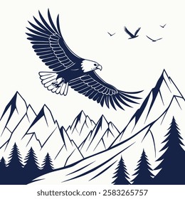 Majestic Eagle Soaring Above Mountains Vector