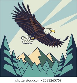 Majestic Eagle Soaring Above Mountains Vector