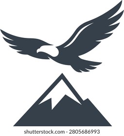 Majestic eagle soaring above a rugged mountain landscape during a vibrant sunset